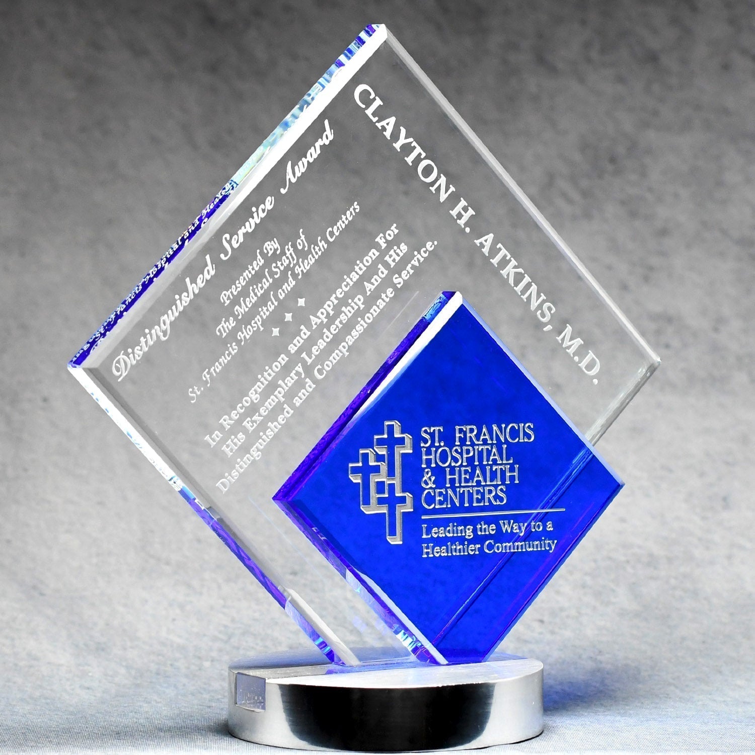 Crystal With Blue Inset Diamond Shape | Alliance Awards LLC.